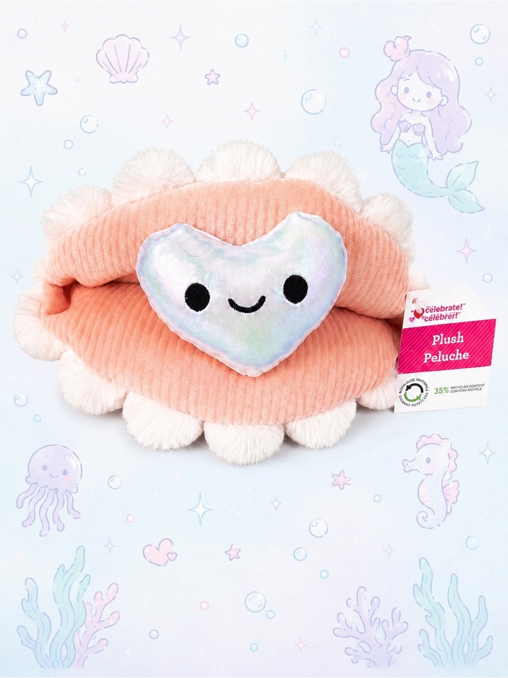 🆓 $0 WITH PURCHASE - WAY TO CELEBRATE NWT Seashell Heart Plush Clam